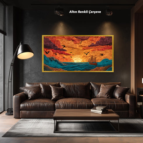 Gün Batımında Yelkenli Tablosu Soyut Deniz Manzarası Modern Kanvas Duvar Dekoru Salon Ofis Yatak Odası İçin Büyük Boy Sanatsal Tasarım