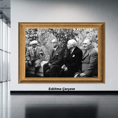 Atatürk ve Devlet Adamları Bahçe Sohbeti Tarihi Fotoğraf Kanvas Tablo Siyah Beyaz Nostaljik Duvar Dekoru