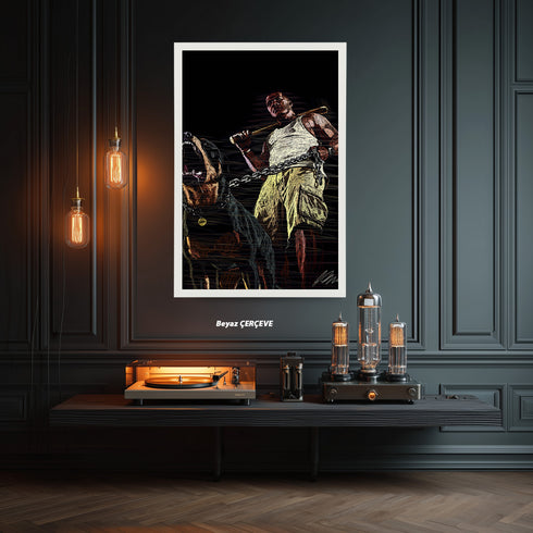 GTA 5 Franklin ve Chop Köpek Scribble Art Kanvas Tablo | Grand Theft Auto V Oyuncu Duvar Sanatı | Rottweiler ve Beyzbol Sopası Kanvas Tablo