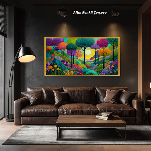 Renkli Hayal Ormanı Tablosu Soyut Modern Manzara Kanvas Duvar Dekoru Salon Çocuk Odası İçin Büyük Boy Canlı Tasarım