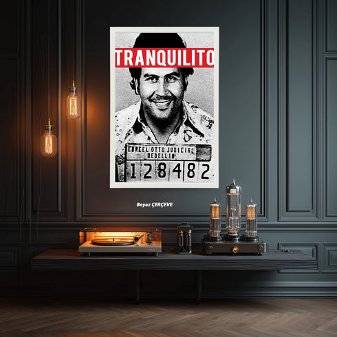 Pablo Escobar "Tranquilito" Sabıka Fotoğrafı Kanvas Tablo | Medellin Karteli Retro Narcos ve Pop Art Duvar Sanatı