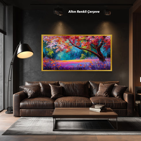 Renkli Sonbahar Ağacı Tablosu Soyut Empresyonist Manzara Kanvas Duvar Dekoru Salon Yatak Odası İçin Büyük Boy Canlı Tasarım