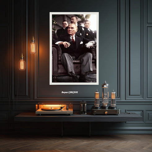 Mustafa Kemal Atatürk Portre Tablo, Türkiye Cumhuriyeti Kurucusu İkonik Lider Duvar Sanatı, Klasik Tarihi Dekor Poster