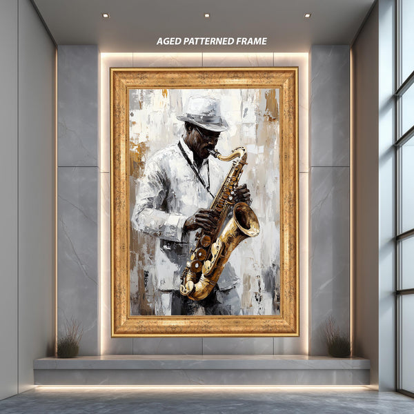 Jazz Saxophone Player Canvas Wall Art, Musician Portrait Painting, Modern Jazz Artwork for Music Lovers and Stylish Home Decor