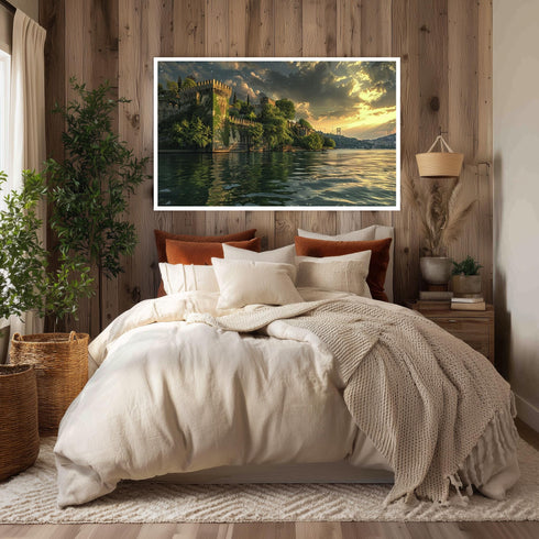 Istanbul Bosphorus Sunset Canvas Art, Rumeli Fortress and Bridge Print, Historical Landscape Wall Decor for Travel-Inspired Interiors