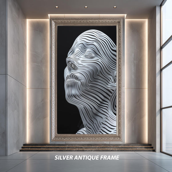 Abstract 3D Face Line Art Print, Surreal Contour Sculpture Wall Art, Futuristic Modern Canvas Poster for Minimalist Home or Office Decor