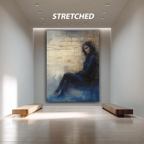 Abstract Woman Wall Art Print, Melancholic Blue Painting Poster, Emotional Figurative Artwork, Modern Contemporary Home Decor