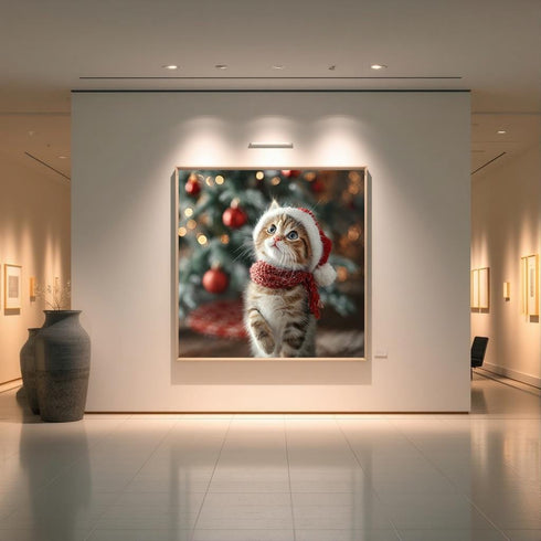 Yılbaşı Ağacı ve Minik Kedi Tablo