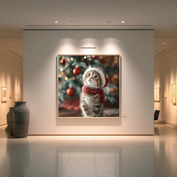 Yılbaşı Ağacı ve Minik Kedi Tablo