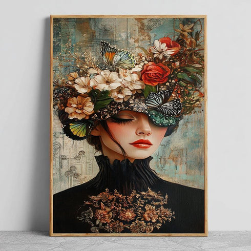 Çiçek Başlı Kadın Tablosu Gerçeküstü Tablo