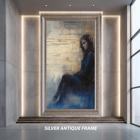 Abstract Woman Wall Art Print, Melancholic Blue Painting Poster, Emotional Figurative Artwork, Modern Contemporary Home Decor