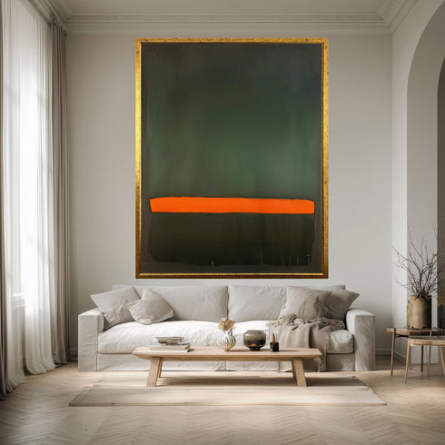 Soyut Yeşil Üzerinde Turuncu Çizgi Tablo