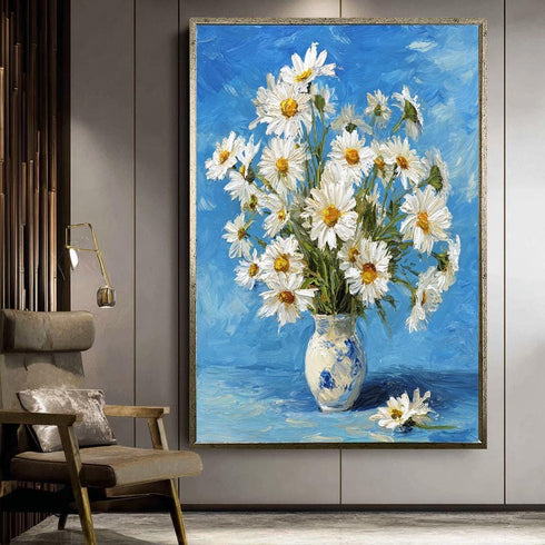 Beyaz Çiçekler Kavanozda Tablo