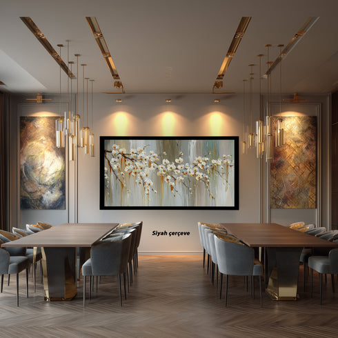 Beyaz Çiçekli Dal Tablosu Modern Soyut Floral Kanvas Duvar Dekoru Salon Yatak Odası Ofis İçin Büyük Boy Zarif Tasarım