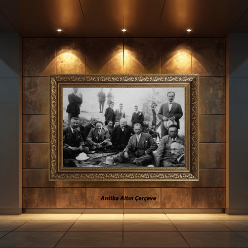 Atatürk Doğa Gezisi Arşiv Fotoğrafı Kanvas Tablo Siyah Beyaz Tarihi Duvar Dekoru