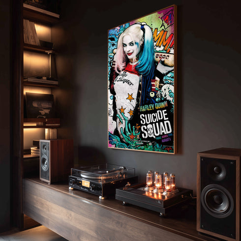 Margot Robbie Harley Quinn Suicide Squad Scribble Art Kanvas Tablo | DC Comics Renkli Pop Art Duvar Sanatı
