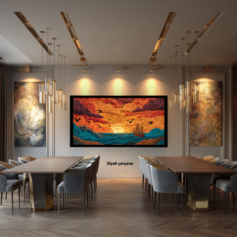 Gün Batımında Yelkenli Tablosu Soyut Deniz Manzarası Modern Kanvas Duvar Dekoru Salon Ofis Yatak Odası İçin Büyük Boy Sanatsal Tasarım