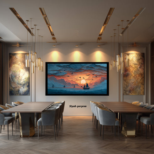 Bulutlar Arasında Gün Batımı ve Yelkenli Tablosu Soyut Deniz Manzarası Modern Kanvas Duvar Dekoru Salon Ofis Yatak Odası İçin Büyük Boy Sanatsal Tasarım