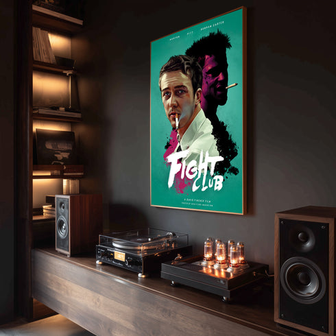Fight Club Tyler Durden ve Brad Pitt Portre Kanvas Tablo | David Fincher Kült Film ve Psikolojik Gerilim Duvar Sanatı