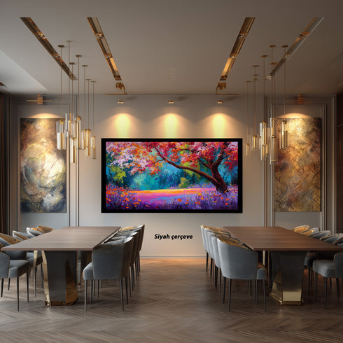 Renkli Sonbahar Ağacı Tablosu Soyut Empresyonist Manzara Kanvas Duvar Dekoru Salon Yatak Odası İçin Büyük Boy Canlı Tasarım