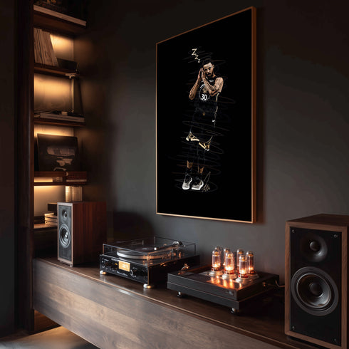 Stephen Curry Night Night İkonik Poz Scribble Art Kanvas Tablo | Golden State Warriors NBA Duvar Sanatı | Basketbolcu Kanvas Tablo