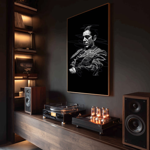 The Godfather Al Pacino Kanvas Tablo, Don Corleone Film Portresi Siyah Zemin Modern Duvar Dekoru, Sinema Temalı Sanat Eseri