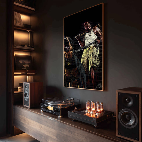 GTA 5 Franklin ve Chop Köpek Scribble Art Kanvas Tablo | Grand Theft Auto V Oyuncu Duvar Sanatı | Rottweiler ve Beyzbol Sopası Kanvas Tablo