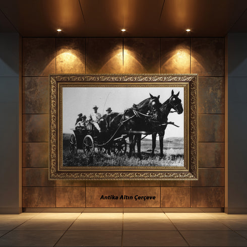 Atatürk Faytonda Tarihi Fotoğraf Kanvas Tablo Siyah Beyaz Nostaljik Duvar Dekoru