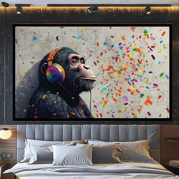 Renkli Müzik Dinleyen Maymun Tablo