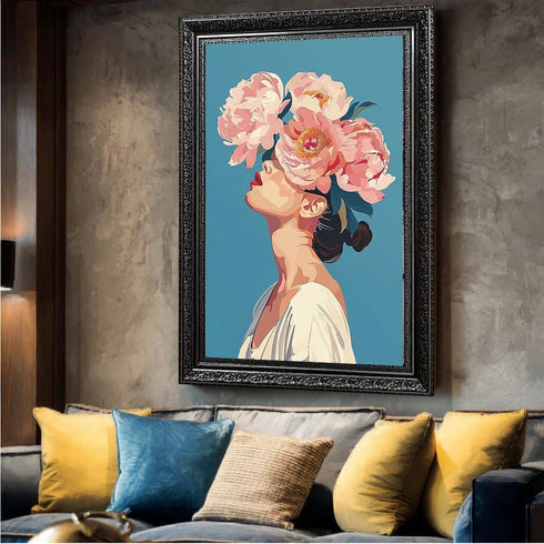 Çiçek Başlı kadın Güller Tablo