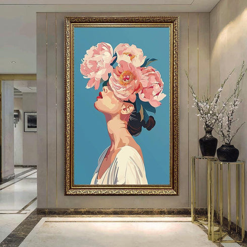 Çiçek Başlı kadın Güller Tablo