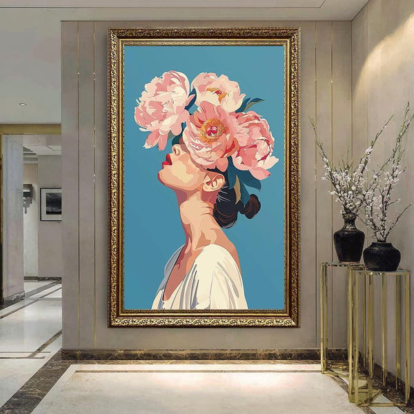 Çiçek Başlı kadın Güller Tablo