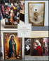 The image is a collage of various religious and artistic paintings, including portraits of the Virgin Mary, the Christ Child, and other religious scenes.