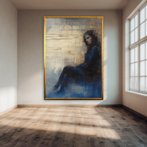 Abstract Woman Wall Art Print, Melancholic Blue Painting Poster, Emotional Figurative Artwork, Modern Contemporary Home Decor