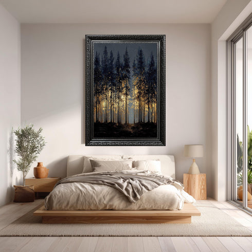Karanlık Gizemli Gece Ormanı Tablo