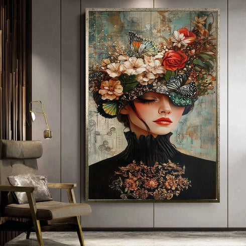 Çiçek Başlı Kadın Tablosu Gerçeküstü Tablo