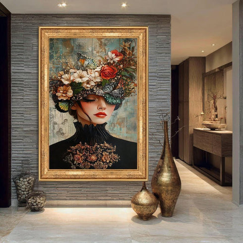 Çiçek Başlı Kadın Tablosu Gerçeküstü Tablo