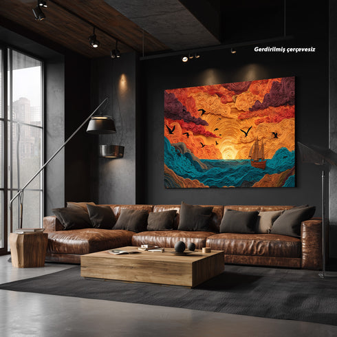 Gün Batımında Yelkenli Tablosu Soyut Deniz Manzarası Modern Kanvas Duvar Dekoru Salon Ofis Yatak Odası İçin Büyük Boy Sanatsal Tasarım