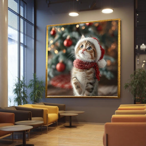 Yılbaşı Ağacı ve Minik Kedi Tablo