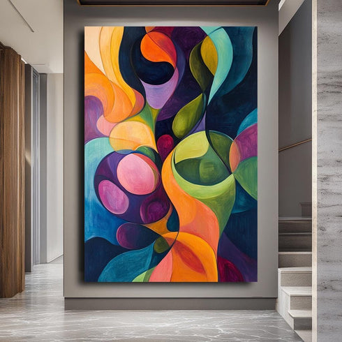 Abstract Colorful Wall Art, Bold Geometric Shapes Canvas, Vibrant Modern Art, Contemporary Abstract Painting, Dynamic Artwork for Home