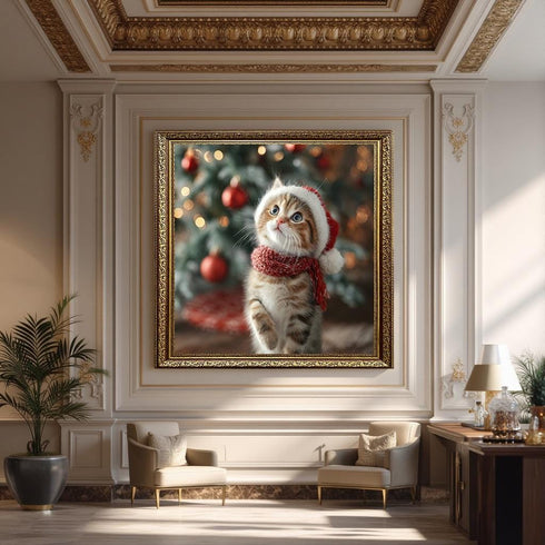 Yılbaşı Ağacı ve Minik Kedi Tablo