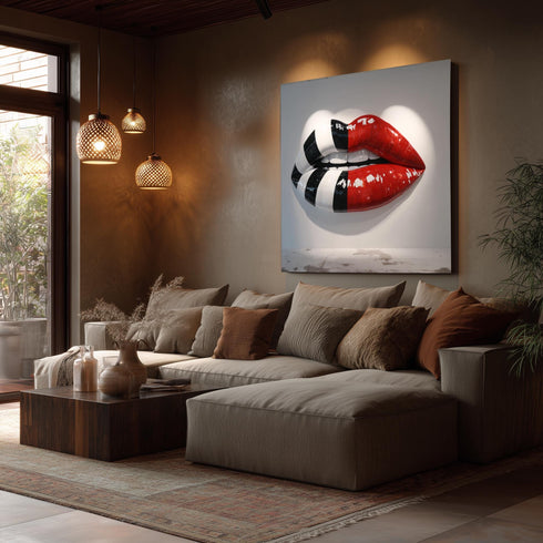 Large Pop Art Lips Wall Sculpture Red Black White Modern 3D Wall Art Contemporary Lip Decor Bold Statement Piece for Home Office
