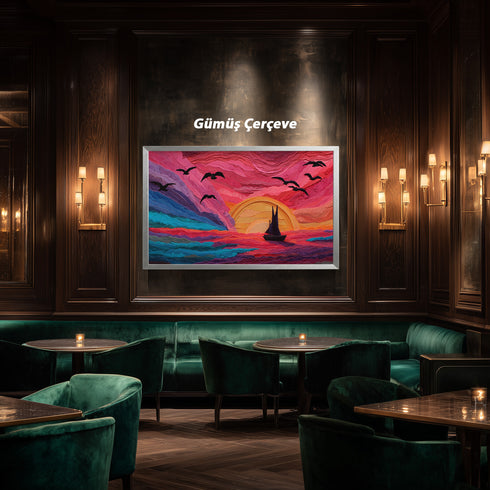 Kızıl Gün Batımı ve Yelkenli Tablosu Soyut Deniz Manzarası Modern Kanvas Duvar Dekoru Salon Ofis Yatak Odası İçin Büyük Boy Sanatsal Tasarım