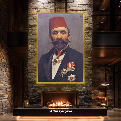 Osmanlı Paşası Portre Sanat Tablosu Poster, Fesli ve Nişanlı Erkek Figürü ile Klasik Tarihi Duvar Sanatı Dekoratif Baskı