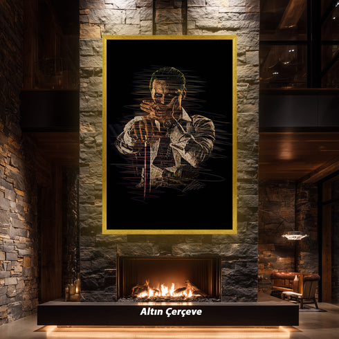 Patrick Bateman American Psycho Scribble Art Kanvas Tablo | Kült Film Karakteri Siyah Zemin Duvar Sanatı | Modern Sinema ve Ofis Dekoru