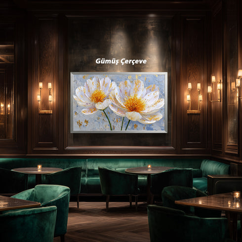 Altın Varaklı Beyaz Çiçekler Tablosu Modern Soyut Kanvas Duvar Dekoru Salon Yatak Odası İçin Büyük Boy Lüks Çiçek Tablo