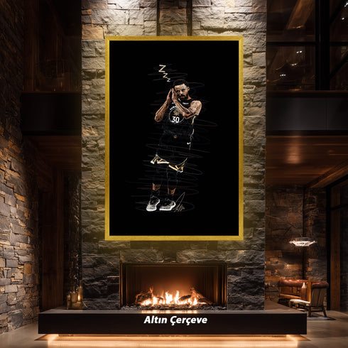 Stephen Curry Night Night İkonik Poz Scribble Art Kanvas Tablo | Golden State Warriors NBA Duvar Sanatı | Basketbolcu Kanvas Tablo