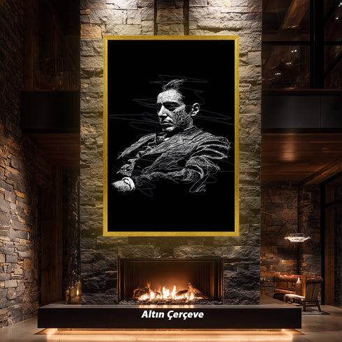 The Godfather Al Pacino Kanvas Tablo, Don Corleone Film Portresi Siyah Zemin Modern Duvar Dekoru, Sinema Temalı Sanat Eseri