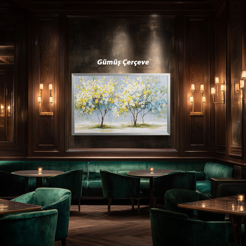 Sarı Beyaz Çiçekli Ağaç Tablosu Modern Soyut Kanvas Duvar Dekoru, Salon Yatak Odası İçin Büyük Boy Manzara Tablo