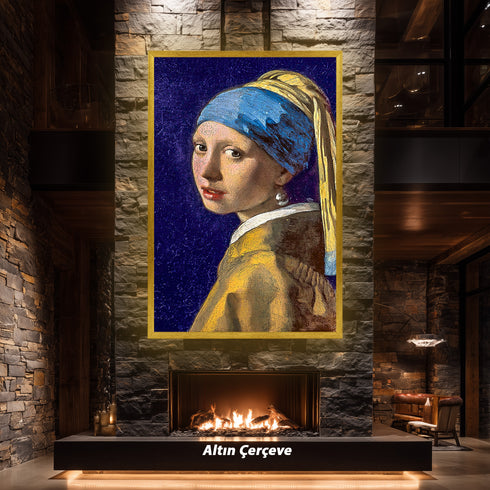 Klasik Portre Sanat Tablosu Poster, Mavi Başörtülü Kadın Figürü ile Zamansız Barok Stil Duvar Sanatı Dekoratif Baskı